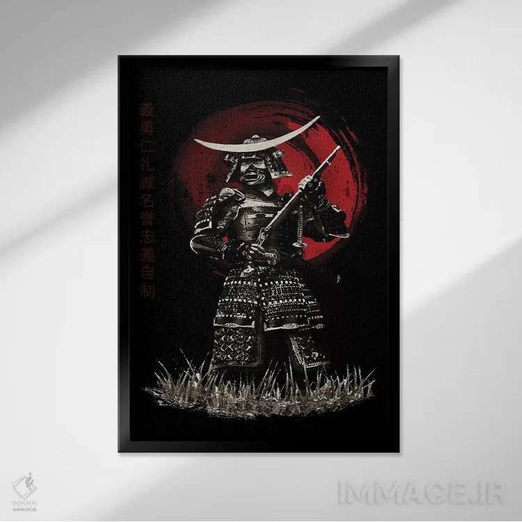 تابلو دکوراتیو سامورایی بوشیدو در حال نگه داشتن تفنگ اثر کورنل ولاد - نمای قابدار مشکی