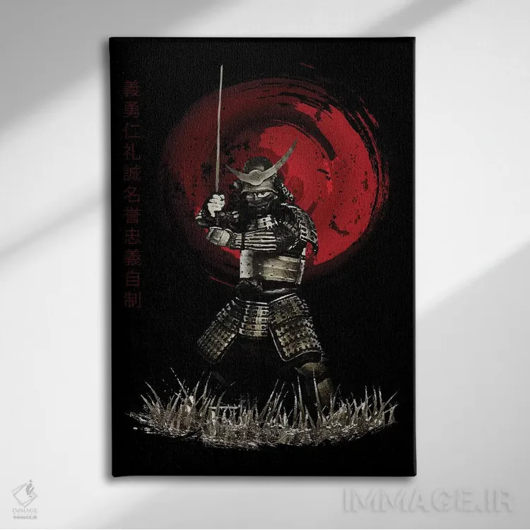 تابلو دکوراتیو سامورایی بوشیدو با حالت ایستادن قوی اثر کورنل ولاد - نمای روبهرو روی دیوار