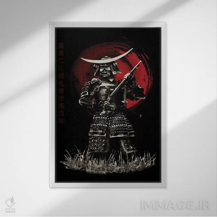 تابلو دکوراتیو سامورایی بوشیدو در حال نگه داشتن تفنگ اثر کورنل ولاد - نمای قابدار سفید