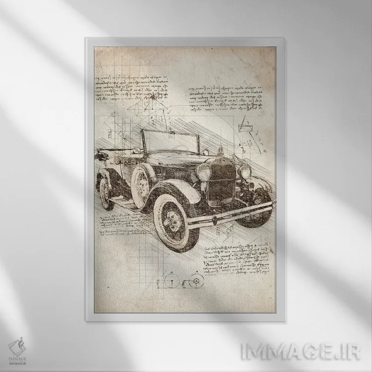 تابلو دکوراتیو فورد مدل تی قدیمی اثر کورنل ولاد - نمای قابدار سفید