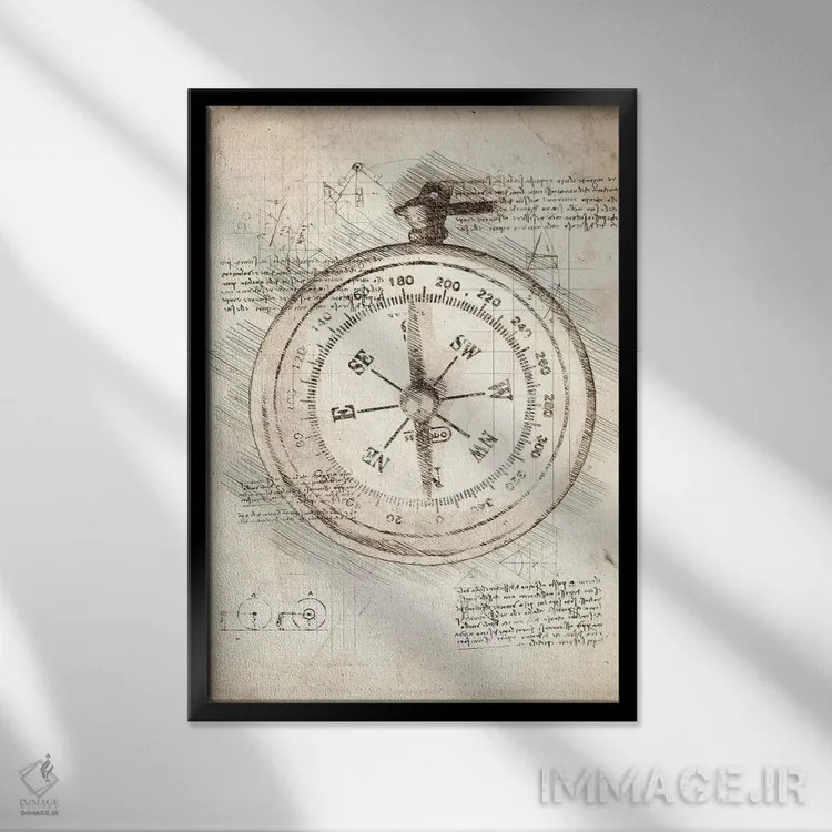 تابلو دکوراتیو قطب نما اثر کورنل ولاد - نمای قابدار مشکی