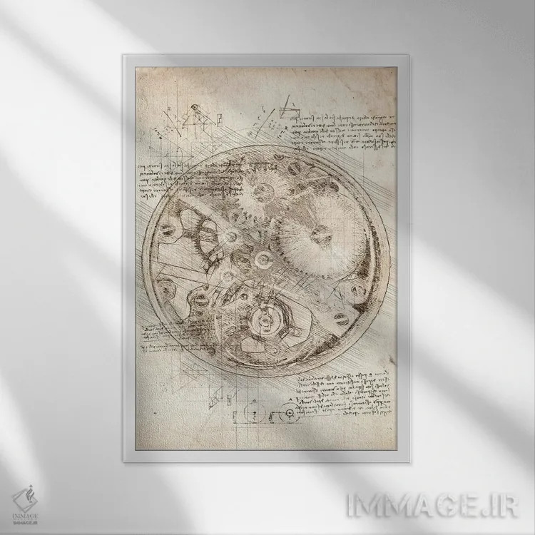 تابلو دکوراتیو مکانیسم حرکت ساعت اثر کورنل ولاد - نمای قابدار سفید