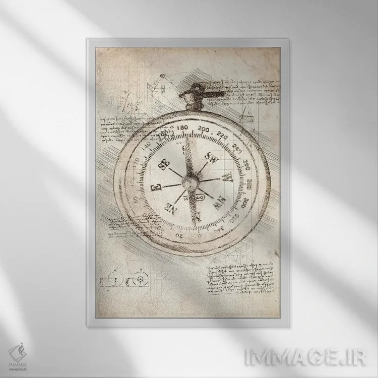 تابلو دکوراتیو قطب نما اثر کورنل ولاد - نمای قابدار سفید