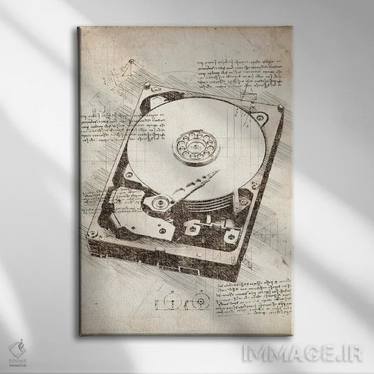 تابلو دکوراتیو دیسک سخت اثر کورنل ولاد - نمای روبهرو روی دیوار