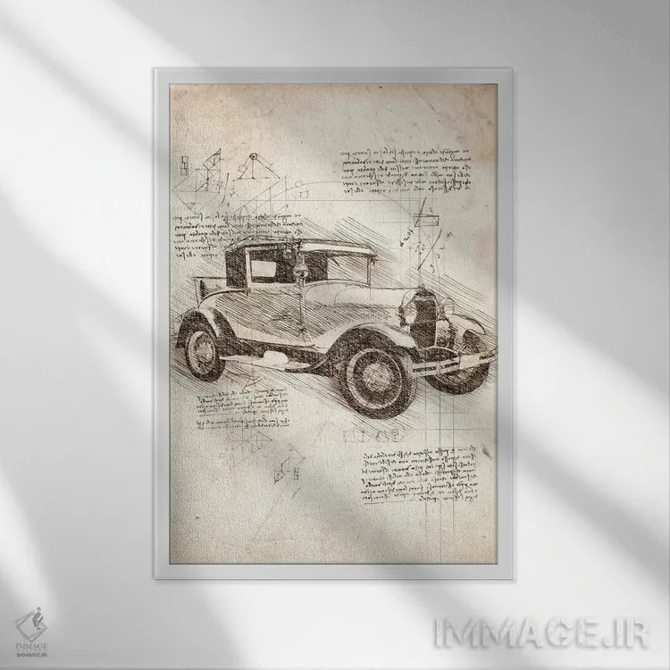 تابلو دکوراتیو فورد مدل تی اثر کورنل ولاد - نمای قابدار سفید