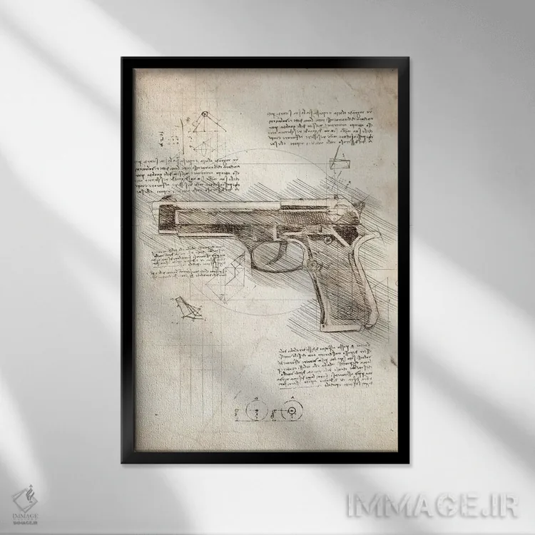 تابلو دکوراتیو تپانچه اثر کورنل ولاد - نمای قابدار مشکی