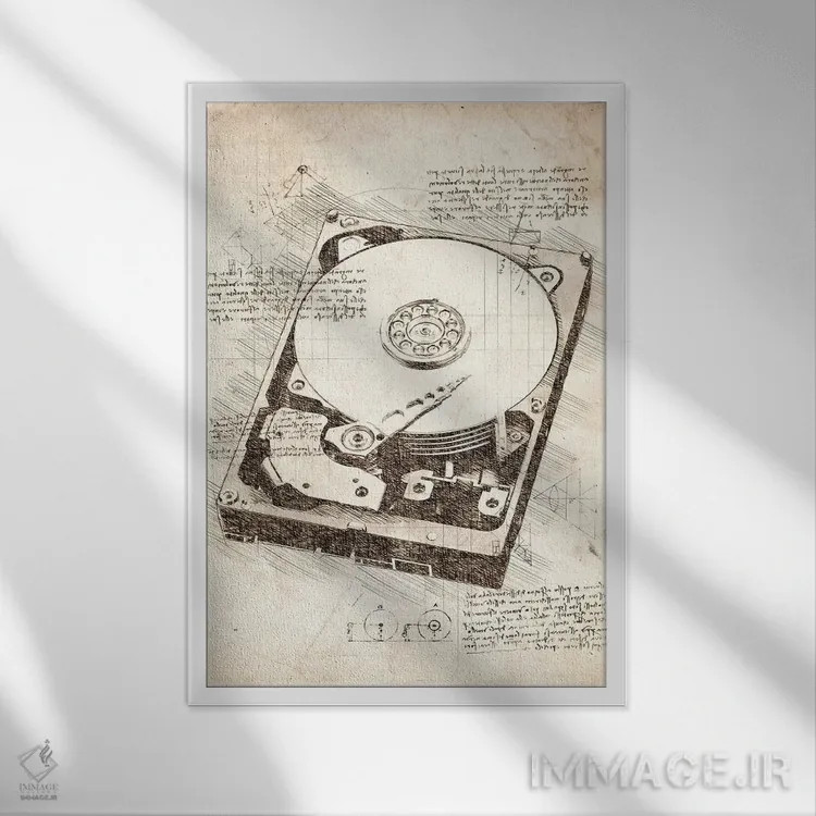 تابلو دکوراتیو دیسک سخت اثر کورنل ولاد - نمای قابدار سفید