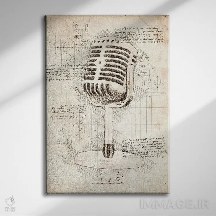 تابلو دکوراتیو میکروفون اثر کورنل ولاد - نمای روبهرو روی دیوار