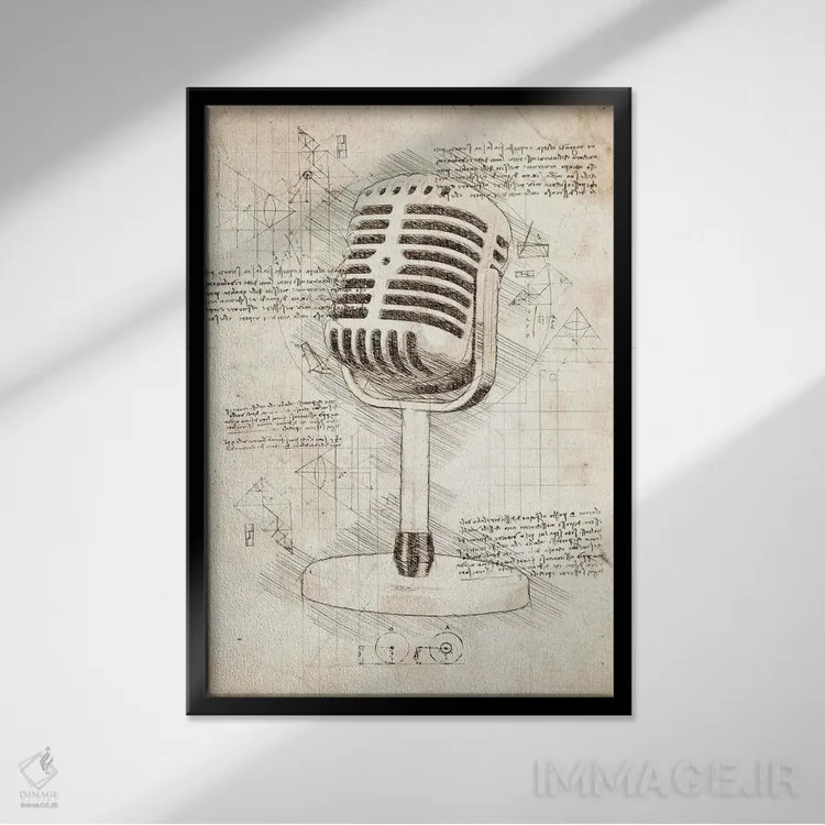 تابلو دکوراتیو میکروفون اثر کورنل ولاد - نمای قابدار مشکی