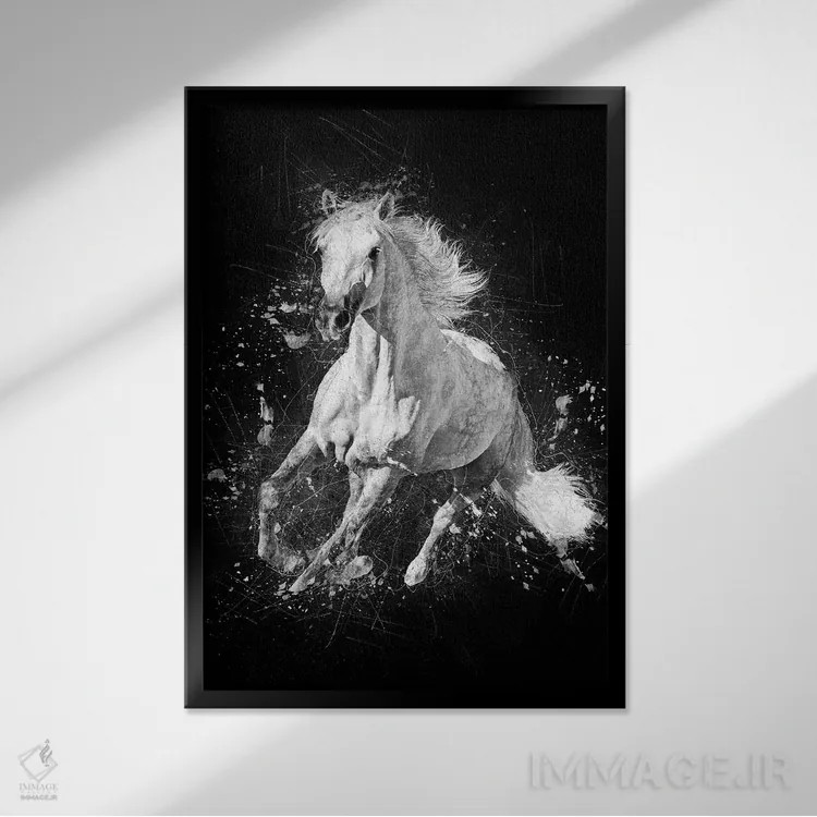 تابلو دکوراتیو اسب در حال دویدن اثر کورنل ولاد - نمای قابدار مشکی