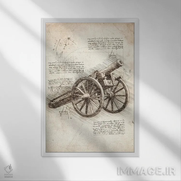 تابلو دکوراتیو توپ قدیمی اثر کورنل ولاد - نمای قابدار سفید