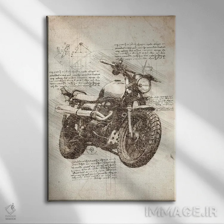 تابلو دکوراتیو موتورسیکلت قدیمی اثر کورنل ولاد - نمای روبهرو روی دیوار