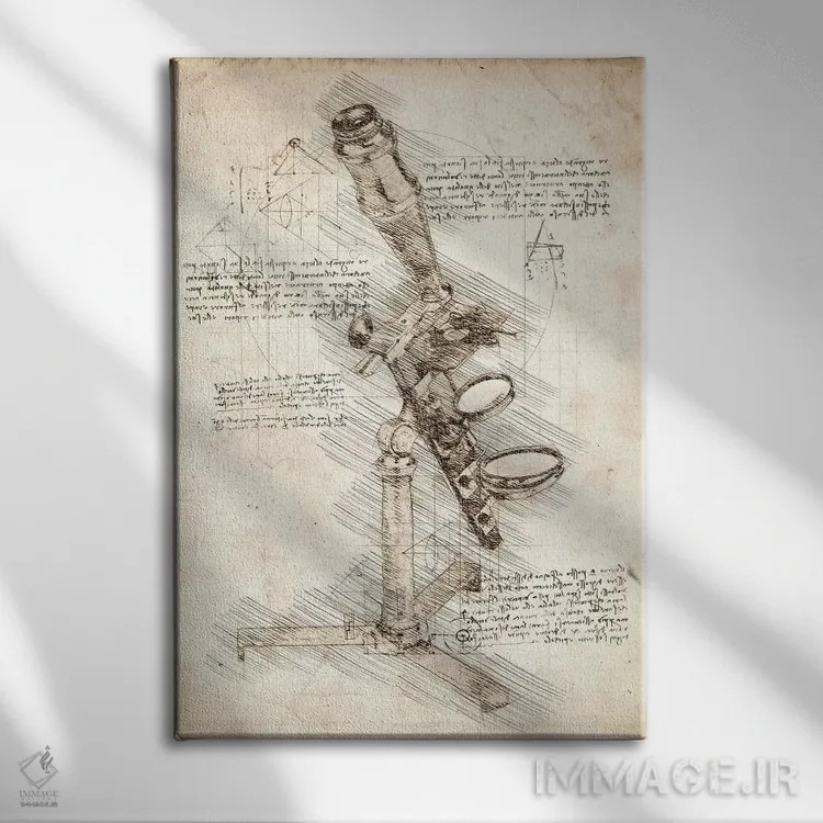 تابلو دکوراتیو میکروسکوپ عتیقه اثر کورنل ولاد - نمای روبهرو روی دیوار