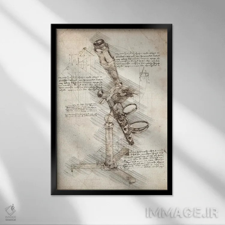 تابلو دکوراتیو میکروسکوپ عتیقه اثر کورنل ولاد - نمای قابدار مشکی