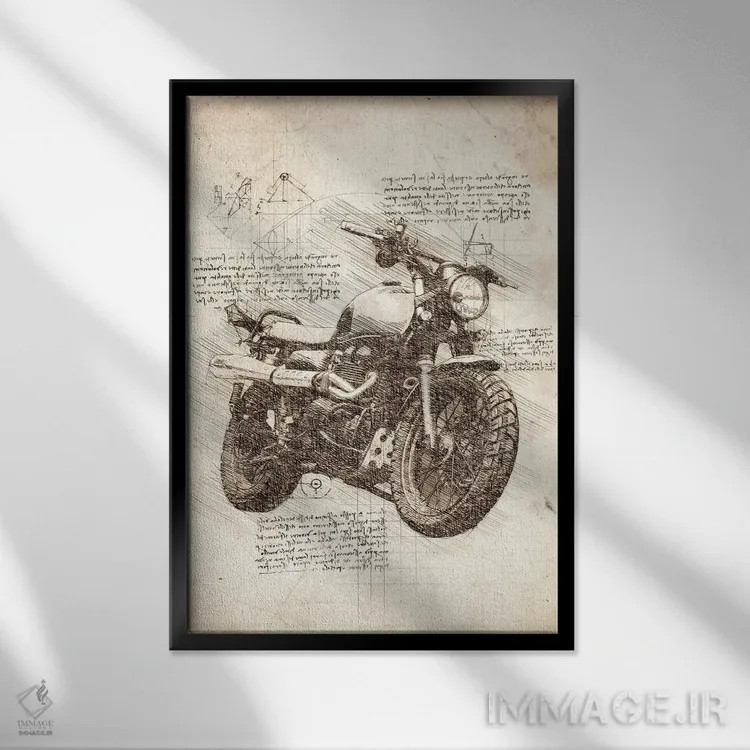 تابلو دکوراتیو موتورسیکلت قدیمی اثر کورنل ولاد - نمای قابدار مشکی