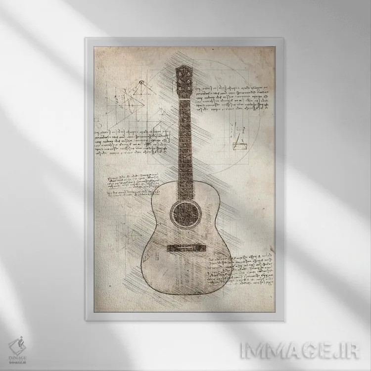 تابلو دکوراتیو گیتار اثر کورنل ولاد - نمای قابدار سفید