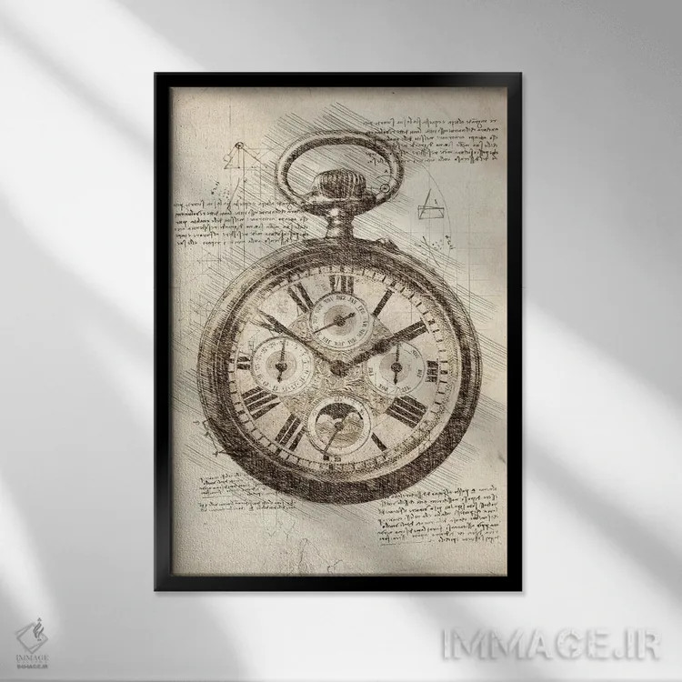تابلو دکوراتیو ساعت جیبی قدیمی اثر کورنل ولاد - نمای قابدار مشکی