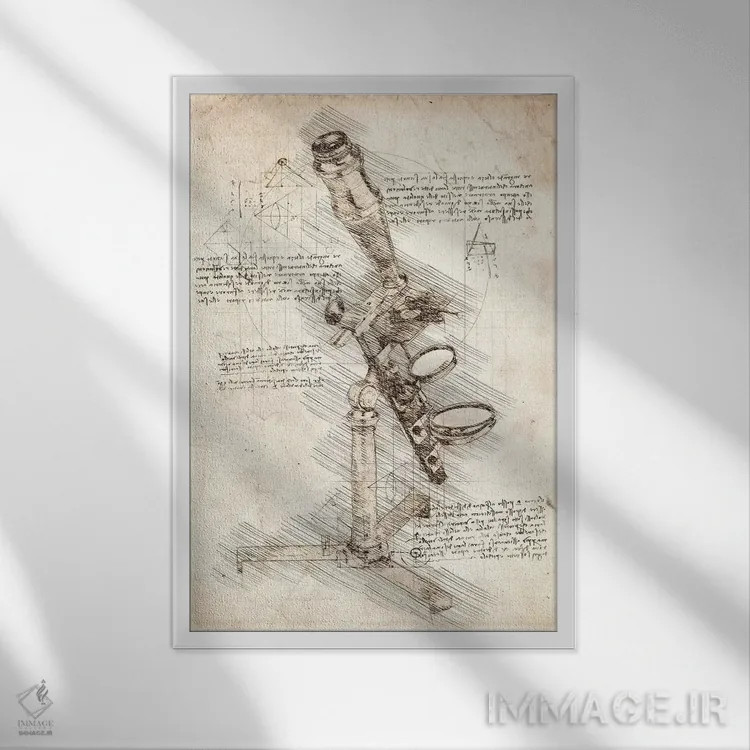 تابلو دکوراتیو میکروسکوپ عتیقه اثر کورنل ولاد - نمای قابدار سفید