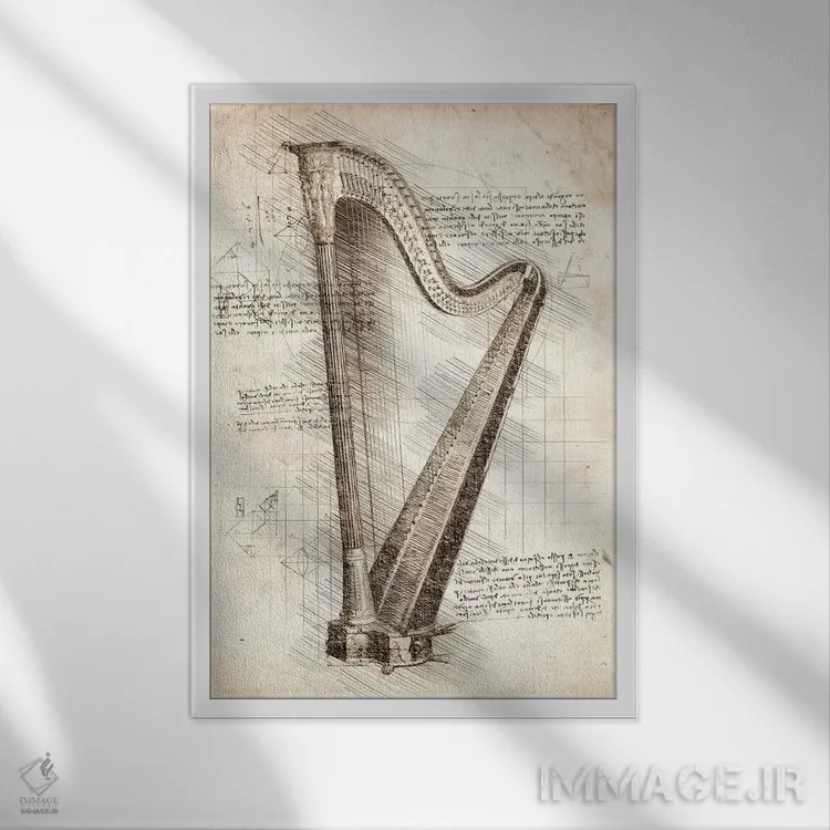 تابلو دکوراتیو چنگ اثر کورنل ولاد - نمای قابدار سفید