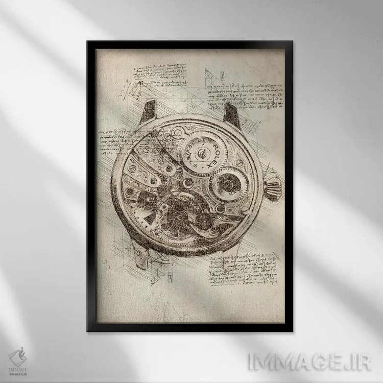 تابلو دکوراتیو اجزای داخلی رولکس اثر کورنل ولاد - نمای قابدار مشکی