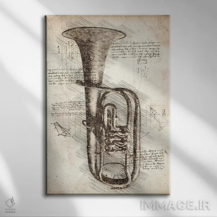 تابلو دکوراتیو ترومپت قدیمی اثر کورنل ولاد - نمای روبهرو روی دیوار