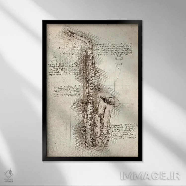 تابلو دکوراتیو ساکسوفون اثر کورنل ولاد - نمای قابدار مشکی