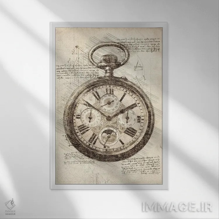 تابلو دکوراتیو ساعت جیبی قدیمی اثر کورنل ولاد - نمای قابدار سفید