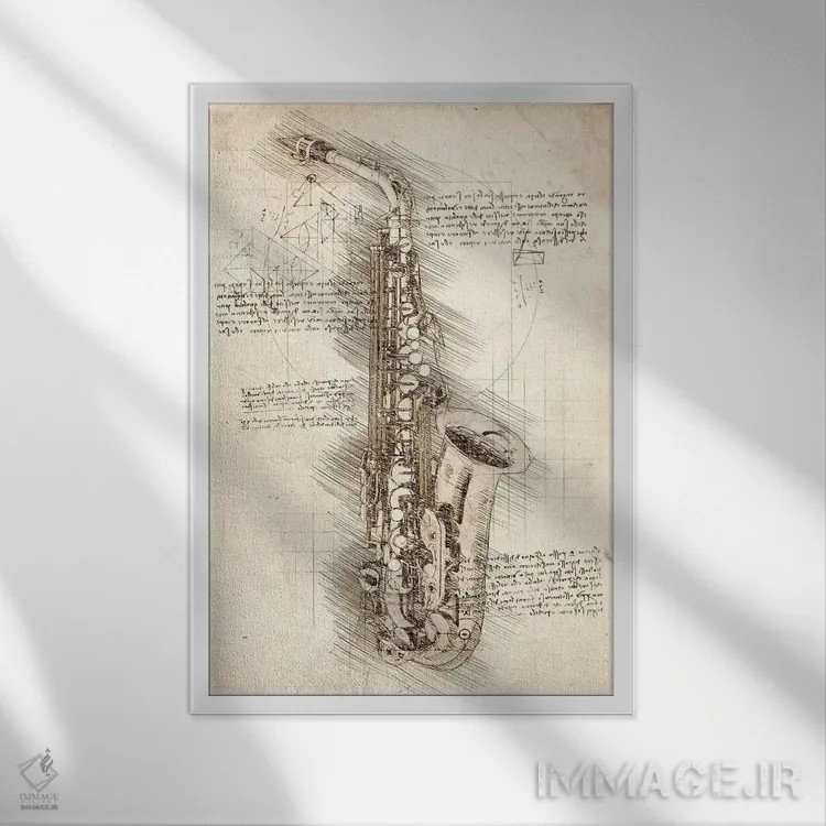 تابلو دکوراتیو ساکسوفون اثر کورنل ولاد - نمای قابدار سفید