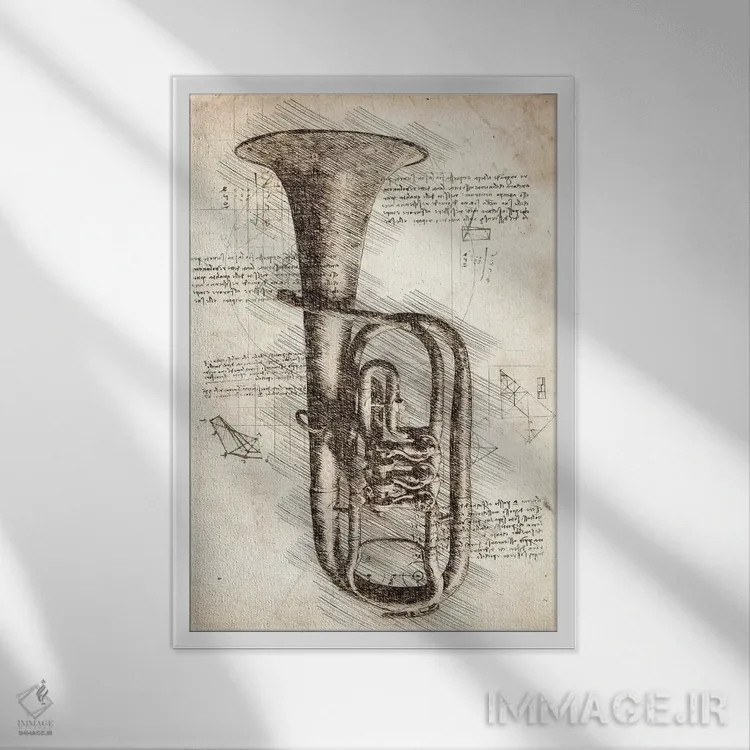 تابلو دکوراتیو ترومپت قدیمی اثر کورنل ولاد - نمای قابدار سفید