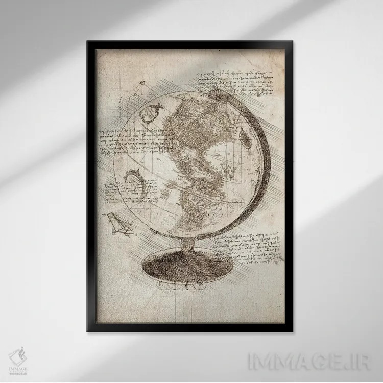 تابلو دکوراتیو کره جغرافیایی اثر کورنل ولاد - نمای قابدار مشکی