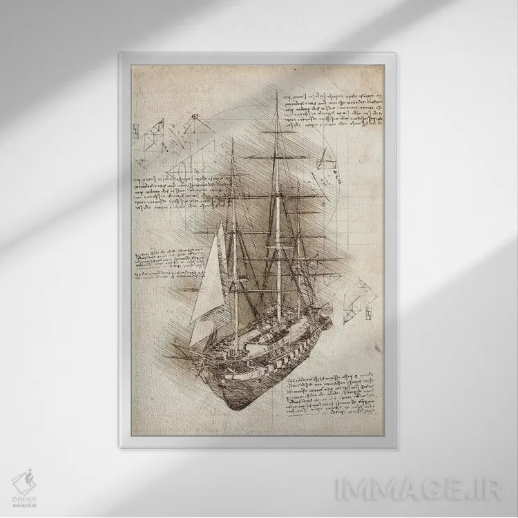 تابلو دکوراتیو کشتی بادبانی قدیمی بارک اثر کورنل ولاد - نمای قابدار سفید
