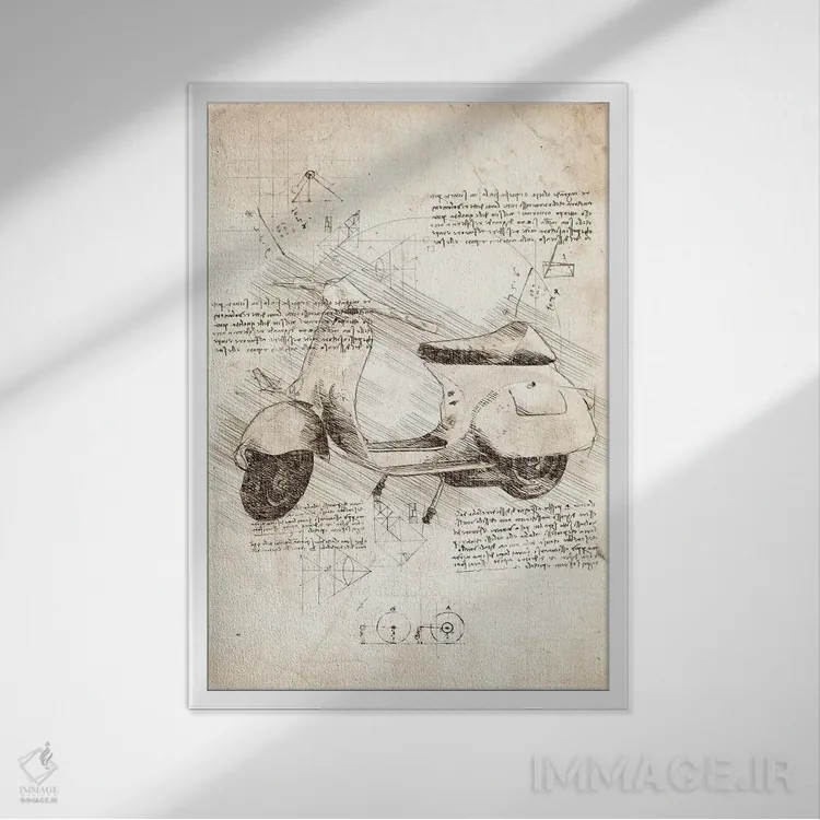 تابلو دکوراتیو اسکوتر اثر کورنل ولاد - نمای قابدار سفید