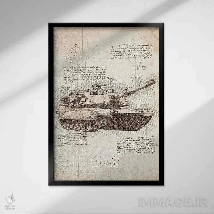 تابلو دکوراتیو تانک اثر کورنل ولاد - نمای قابدار مشکی