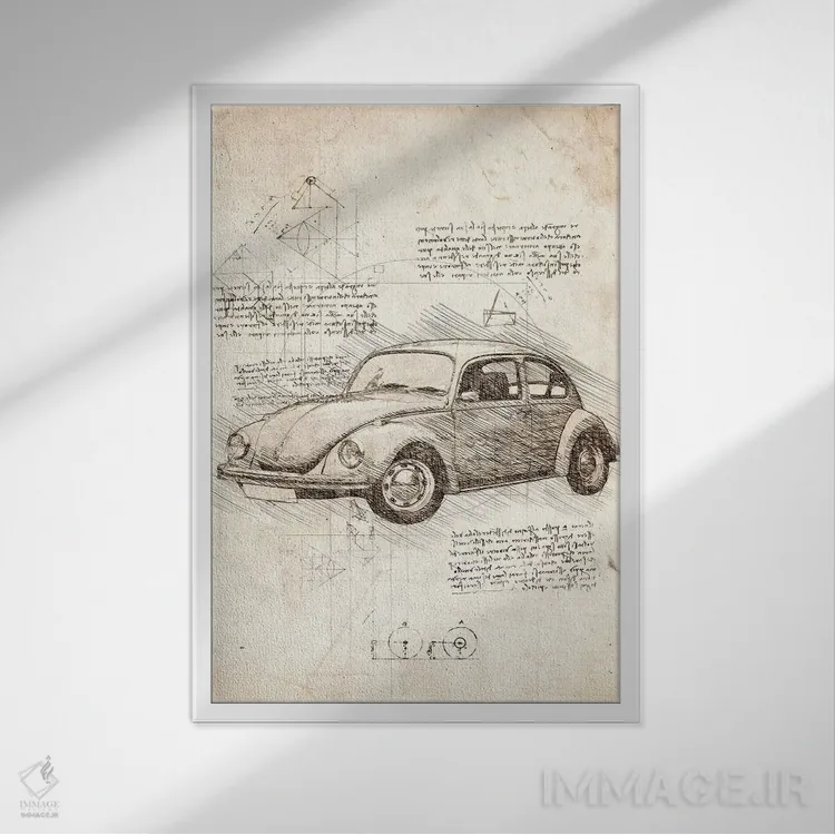 تابلو دکوراتیو فولکس واگن بیتل اثر کورنل ولاد - نمای قابدار سفید
