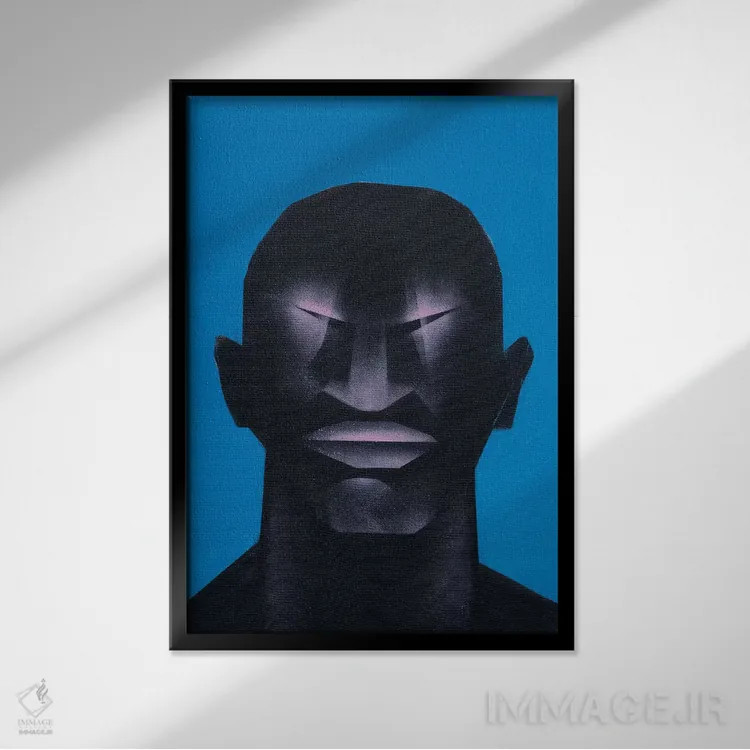 تابلو مدرن پرتره در آبی اثر وی کالونتو - نمای قابدار مشکی