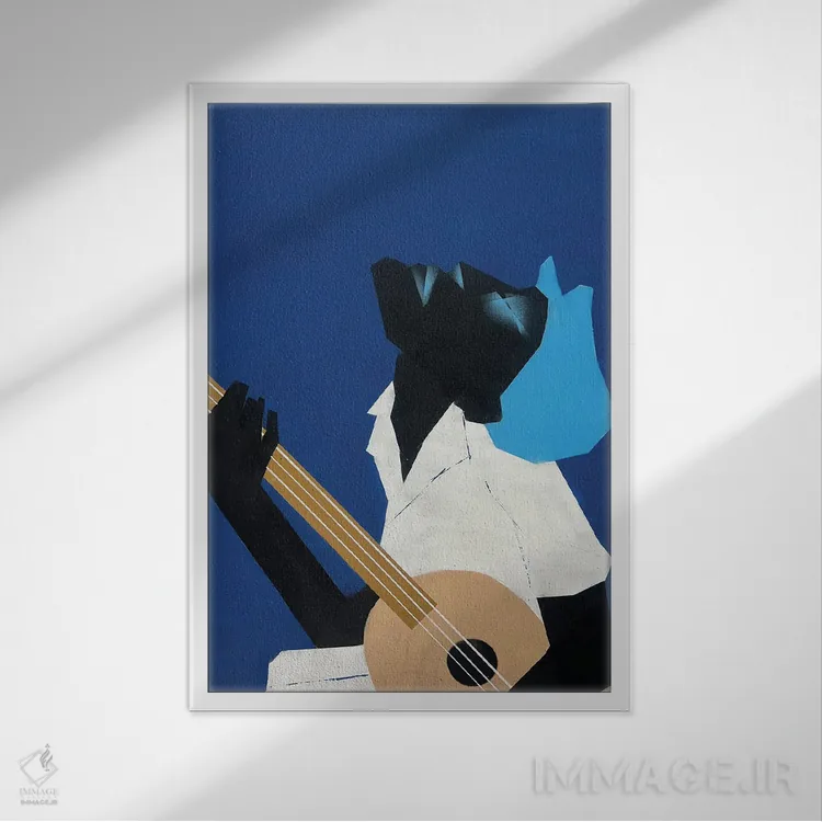 تابلو مدرن گیتاریست تنها اثر وی کالونتو - نمای قابدار سفید