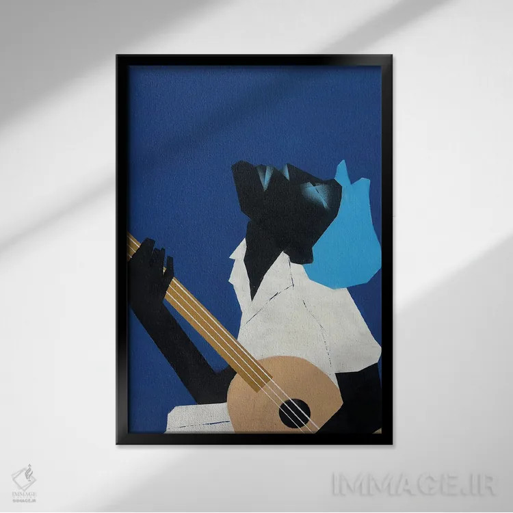 تابلو مدرن گیتاریست تنها اثر وی کالونتو - نمای قابدار مشکی