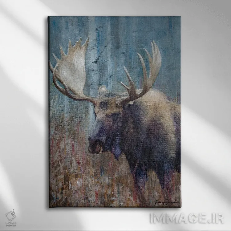 تابلو دکوراتیو مطالعه گوزن شمالی پاییزی اثر جیمز کوروین - نمای روبهرو روی دیوار