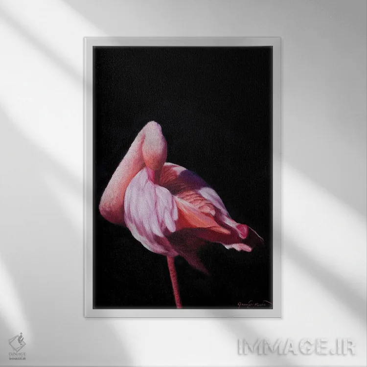 تابلو دکوراتیو فلامینگو IV اثر جیمز کوروین - نمای قابدار سفید