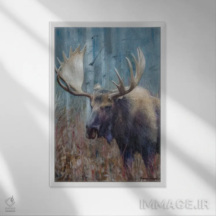 تابلو دکوراتیو مطالعه گوزن شمالی پاییزی اثر جیمز کوروین - نمای قابدار سفید