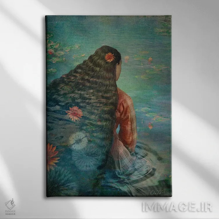 تابلو دکوراتیو نیلوفر آبی ۲ اثر کاترین ولز-استاین - نمای روبهرو روی دیوار