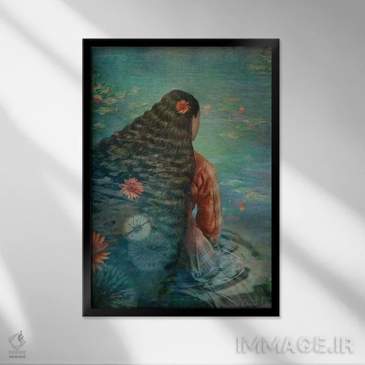 تابلو دکوراتیو نیلوفر آبی ۲ اثر کاترین ولز-استاین - نمای قابدار مشکی