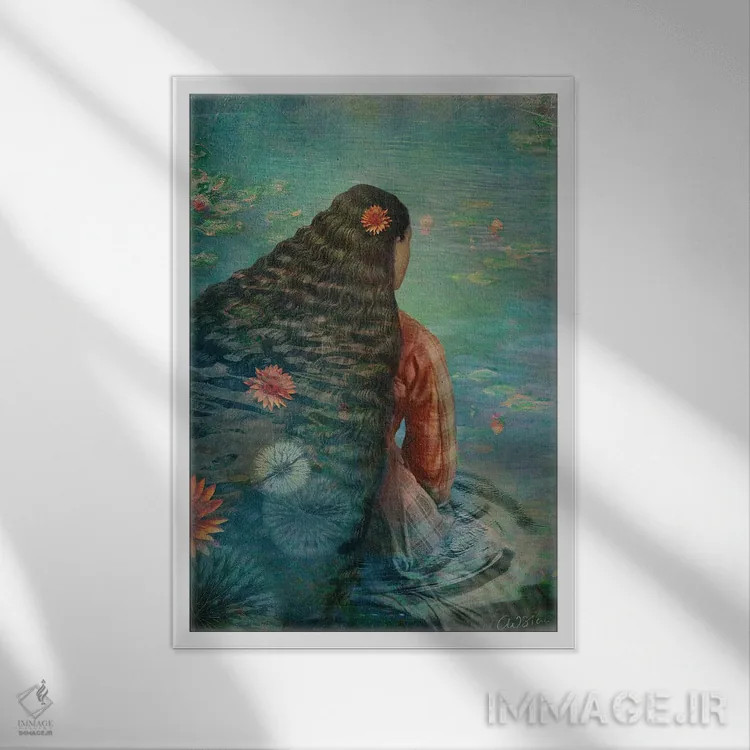 تابلو دکوراتیو نیلوفر آبی ۲ اثر کاترین ولز-استاین - نمای قابدار سفید