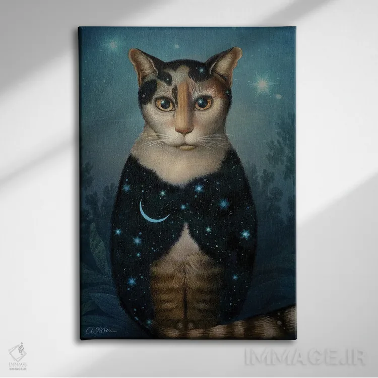 تابلو دکوراتیو گربه نیمه شب اثر کاترین ولز-استاین - نمای روبهرو روی دیوار