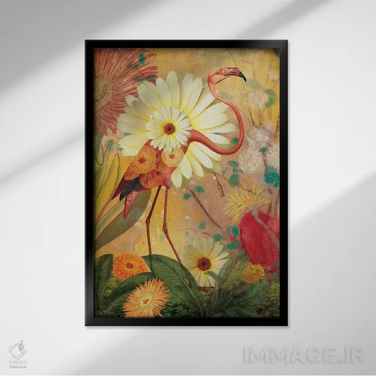 تابلو دکوراتیو فلامینگو اثر کاترین ولز-استاین - نمای قابدار مشکی