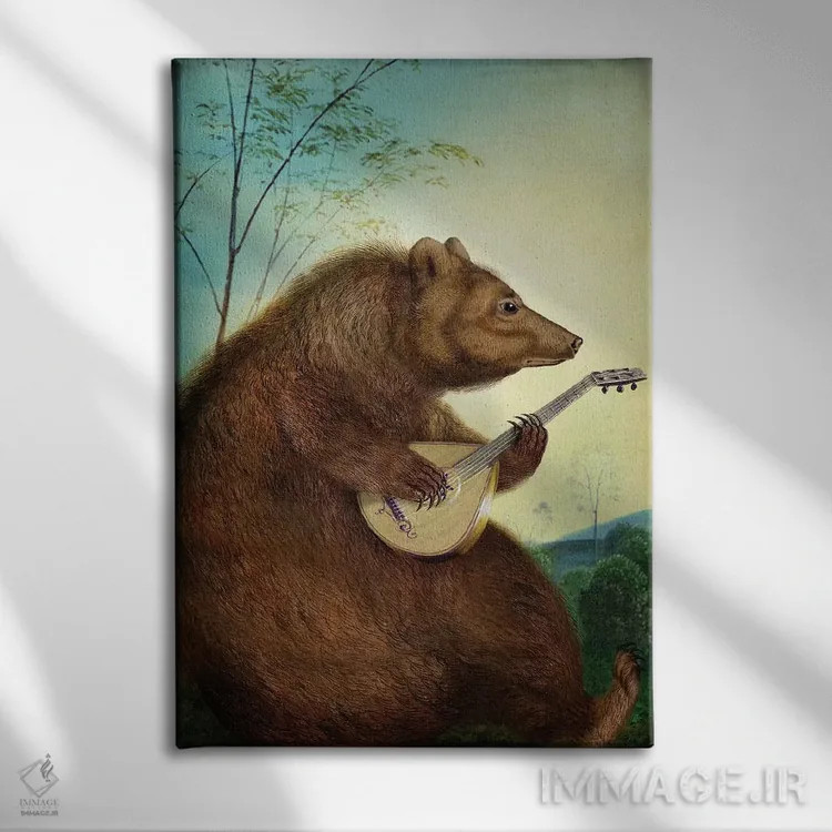 تابلو دکوراتیو خرس مندولین زن اثر کاترین ولز-استاین - نمای روبهرو روی دیوار