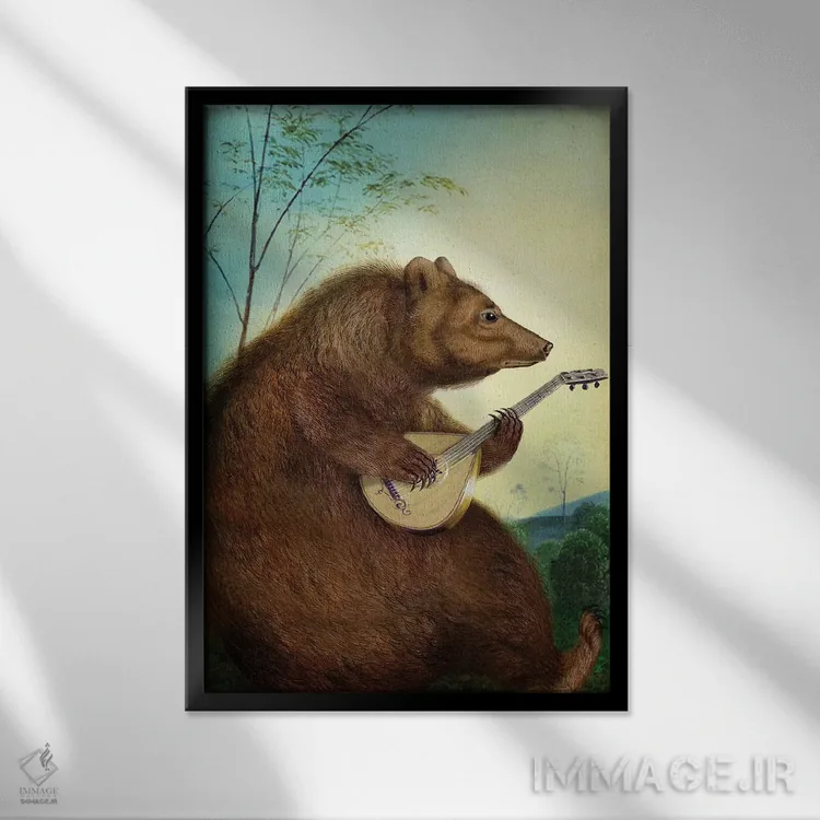 تابلو دکوراتیو خرس مندولین زن اثر کاترین ولز-استاین - نمای قابدار مشکی