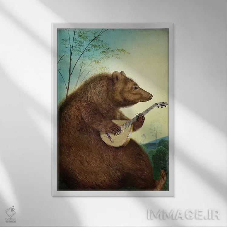 تابلو دکوراتیو خرس مندولین زن اثر کاترین ولز-استاین - نمای قابدار سفید