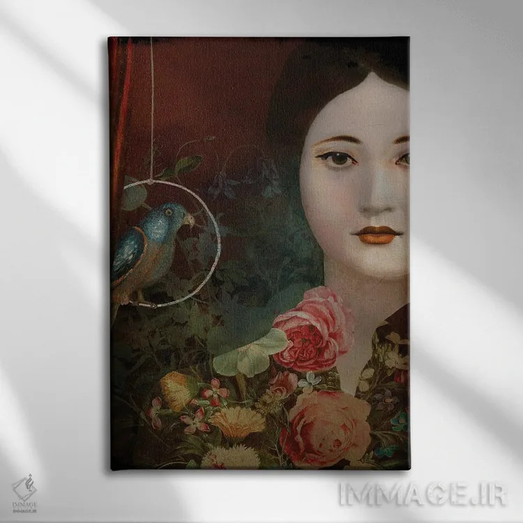تابلو دکوراتیو دختر با طوطی اثر کاترین ولز-استاین - نمای روبهرو روی دیوار