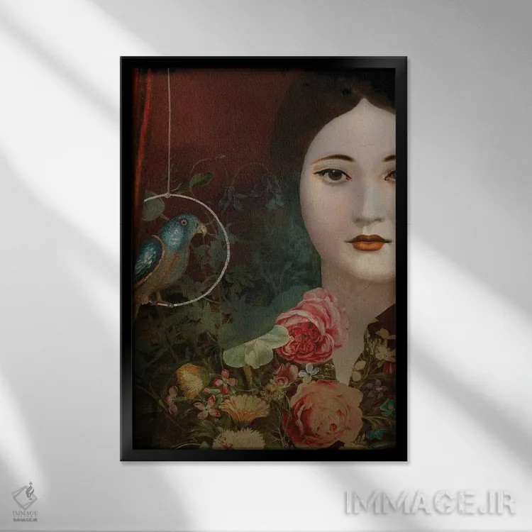 تابلو دکوراتیو دختر با طوطی اثر کاترین ولز-استاین - نمای قابدار مشکی